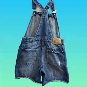 Levi's distressed raw hem overall shorts (a)